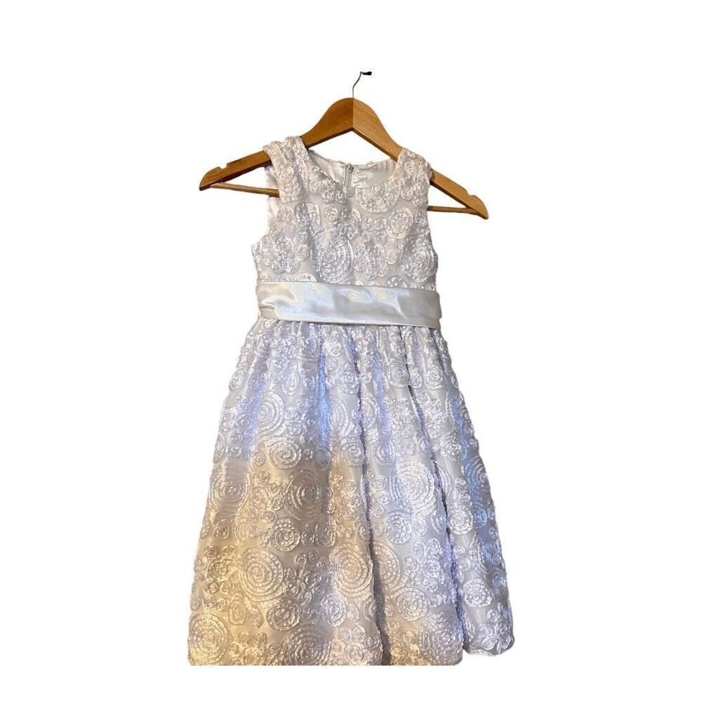 American Princess Girls 7 Swirl Applique Formal Dress Flower Girl Party White